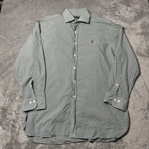 Ralph Lauren Polo Mens L/S‎ Button Shirt Green Gingham Size 16 32/33 Purple Pony